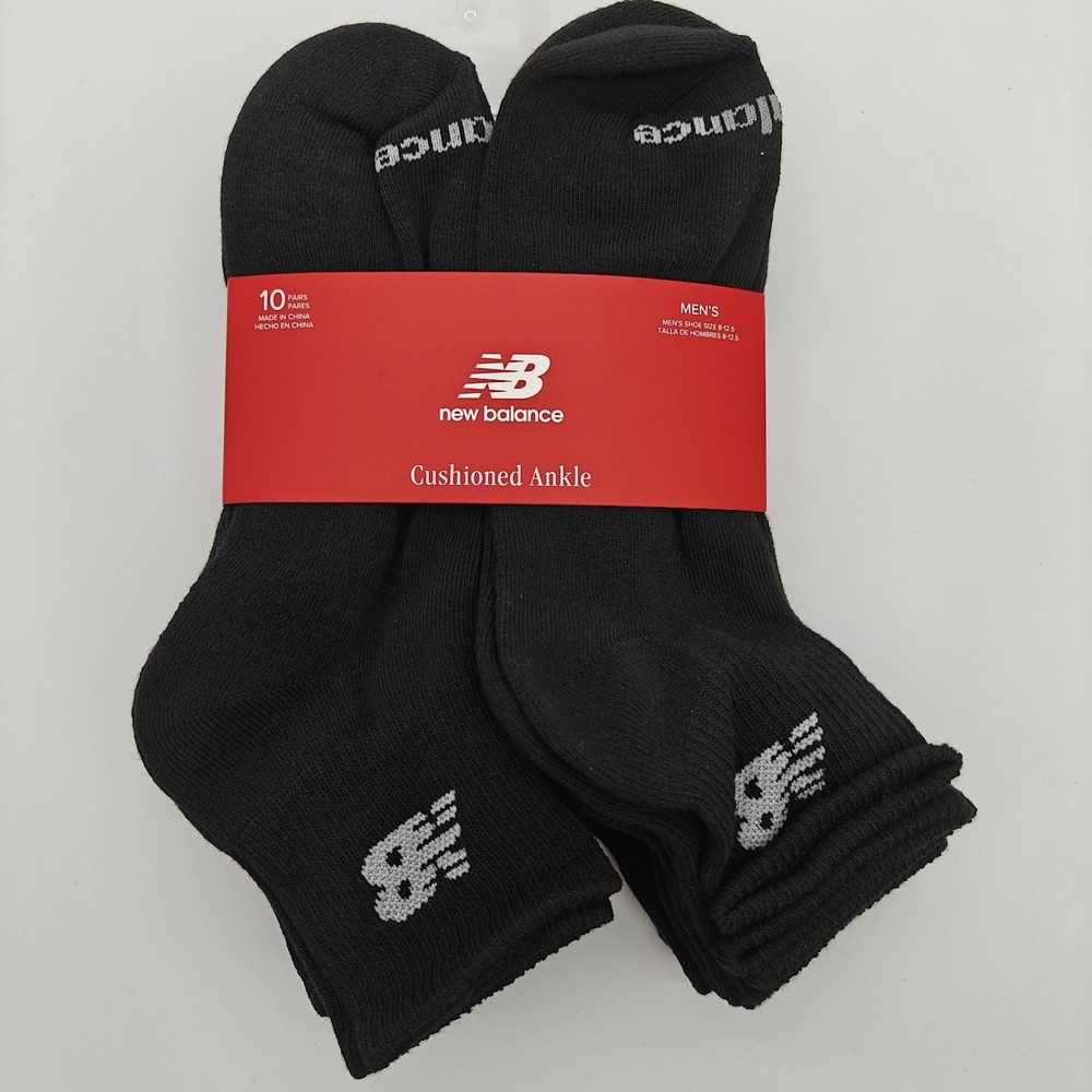 New Balance Men's Cushioned Ankle Socks 10 Pair Black Size 8-12.5 Arch Support